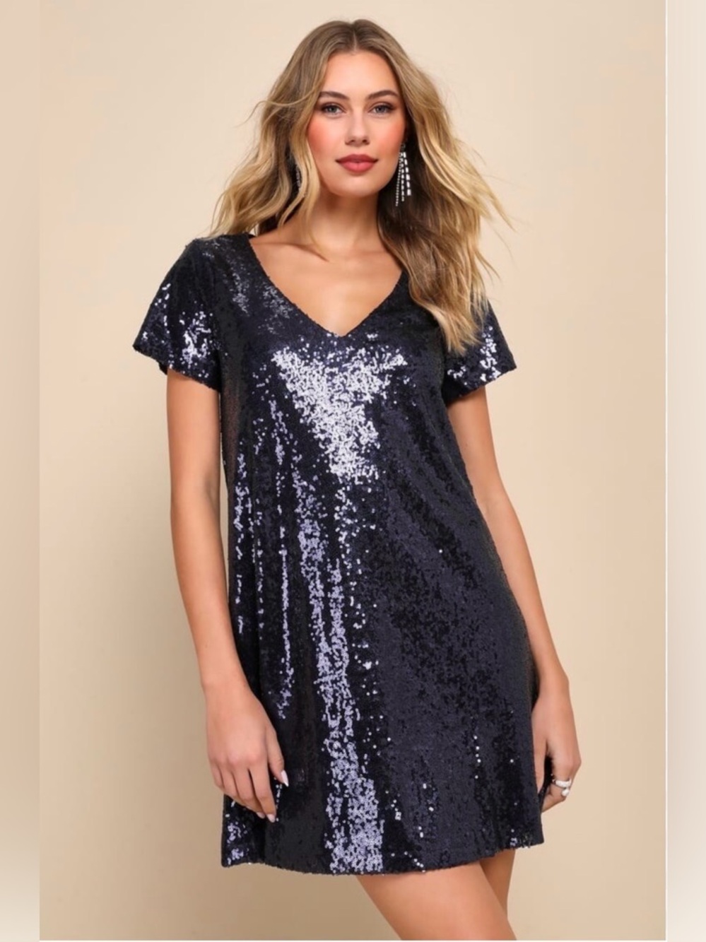 Lulus Light Up the Night Navy Sequin Mini Dress Size M
